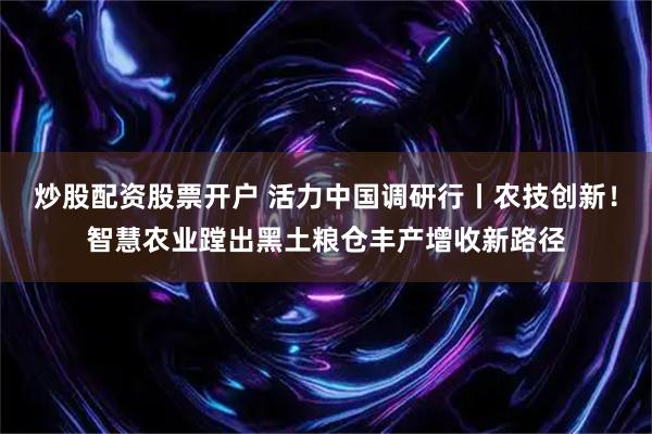 炒股配资股票开户 活力中国调研行丨农技创新！智慧农业蹚出黑土粮仓丰产增收新路径